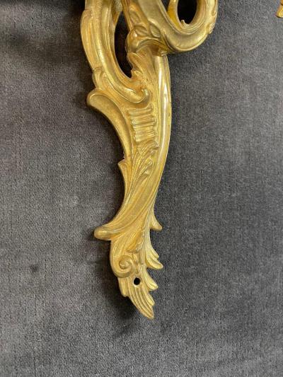 Pair of Louis XV Style Gilt Bronze Wall Sconces