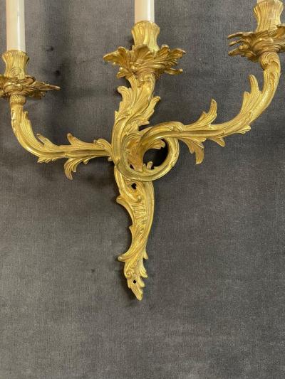 Pair of Louis XV Style Gilt Bronze Wall Sconces