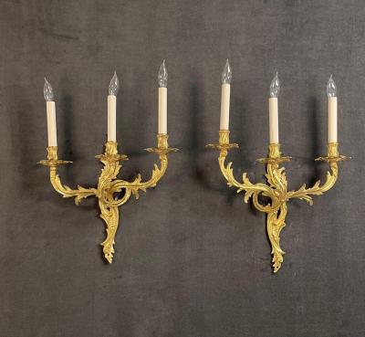 Pair of Louis XV Style Gilt Bronze Wall Sconces