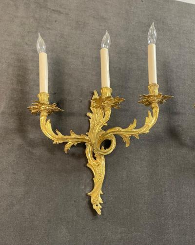 Pair of Louis XV Style Gilt Bronze Wall Sconces