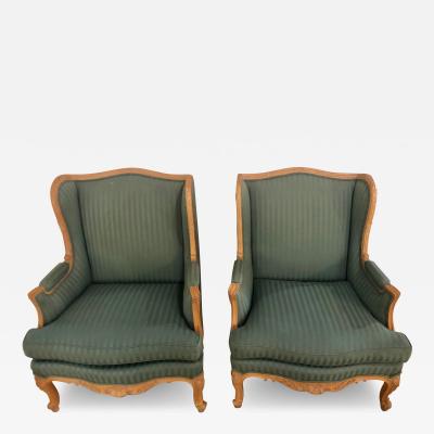 Pair of Louis XV Style Lounge or Wing Chairs Carved Large