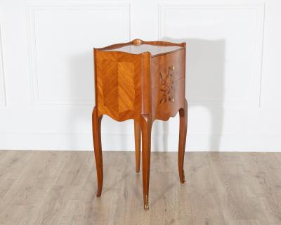 Pair of Louis XV Style Marquetry Bedside Tables with Floral Inlay