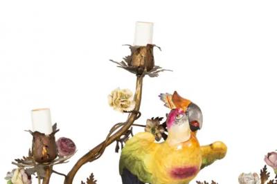 Pair of Louis XV Style Porcelain and Bronze Candelabra