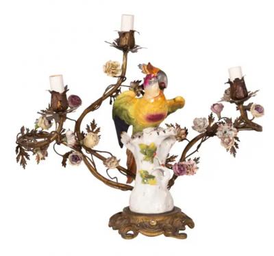 Pair of Louis XV Style Porcelain and Bronze Candelabra