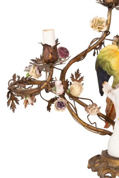 Pair of Louis XV Style Porcelain and Bronze Candelabra