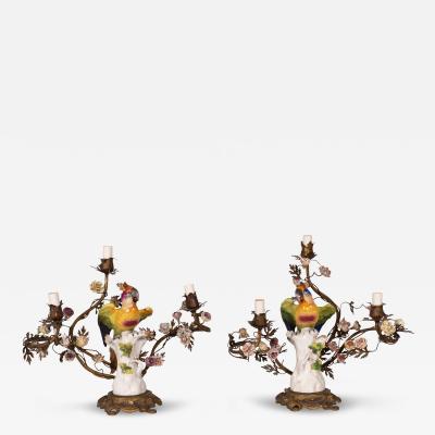 Pair of Louis XV Style Porcelain and Bronze Candelabra