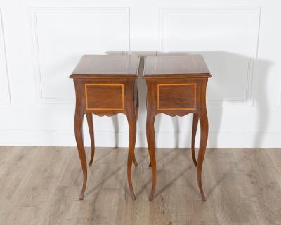 Pair of Louis XV Style Walnut Bedside Tables with Inlaid Details