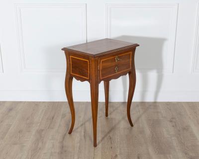 Pair of Louis XV Style Walnut Bedside Tables with Inlaid Details