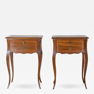 Pair of Louis XV Style Walnut Bedside Tables with Inlaid Details