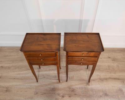 Pair of Louis XV Style Walnut Bedside Tables with Three Drawers France