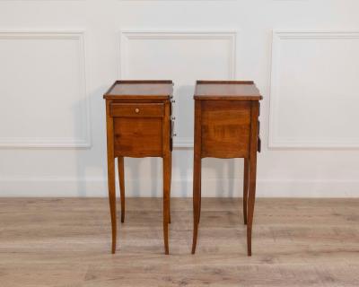 Pair of Louis XV Style Walnut Bedside Tables with Three Drawers France