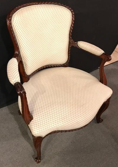 Pair of Louis XV Style Walnut Fauteuils or Berg res in a Scalamandre Fabric