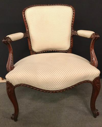 Pair of Louis XV Style Walnut Fauteuils or Berg res in a Scalamandre Fabric
