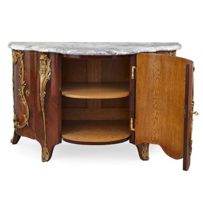 Pair of Louis XV style ormolu mounted mahogany and marble commodes