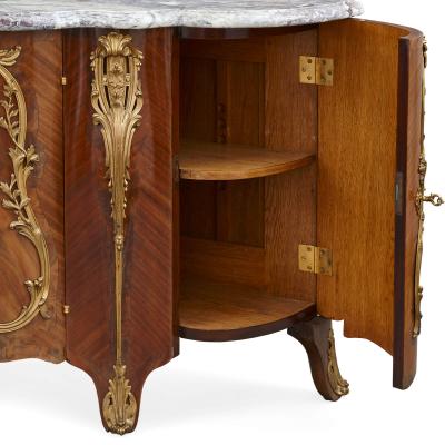 Pair of Louis XV style ormolu mounted mahogany and marble commodes