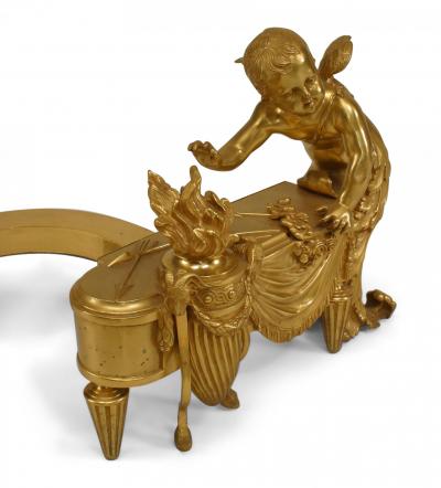 Pair of Louis XVI Bronze Cupid Andirons