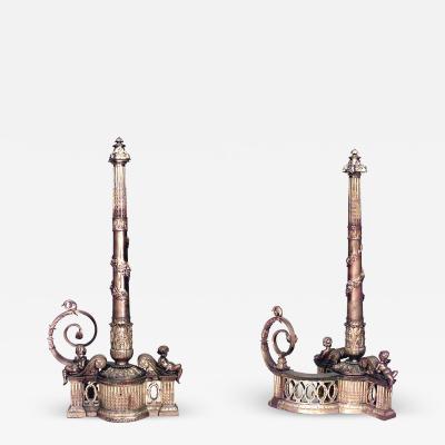 Pair of Louis XVI Bronze Dore Andirons