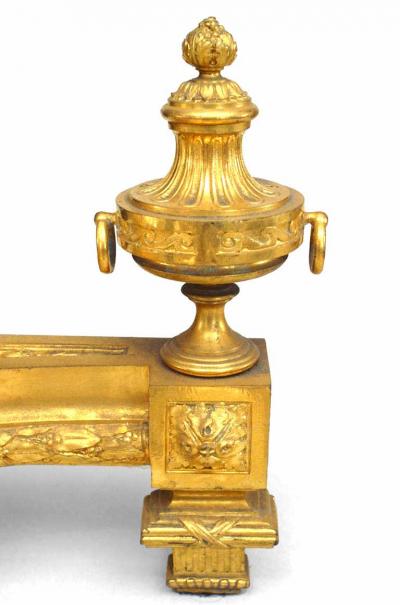 Pair of Louis XVI Bronze Dore Urn Andirons