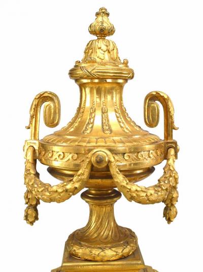 Pair of Louis XVI Bronze Dore Urn Andirons