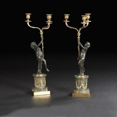 Pair of Louis XVI Bronze Figural Candelabra