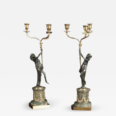 Pair of Louis XVI Bronze Figural Candelabra