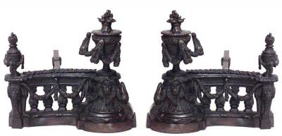 Pair of Louis XVI Bronze Urn Festoon Andirons