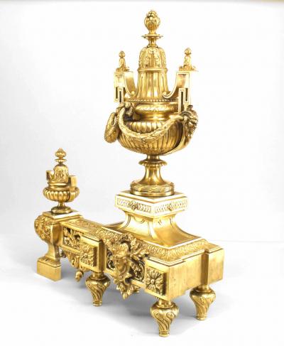 Pair of Louis XVI Bronze Urn Festoon Andirons