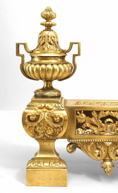 Pair of Louis XVI Bronze Urn Festoon Andirons