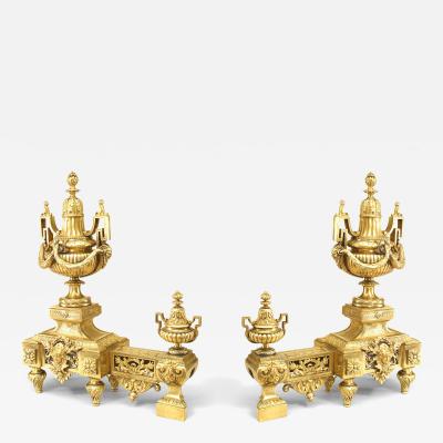 Pair of Louis XVI Bronze Urn Festoon Andirons