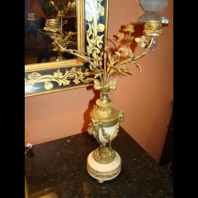 Pair of Louis XVI Bronze and Marble Candleabra