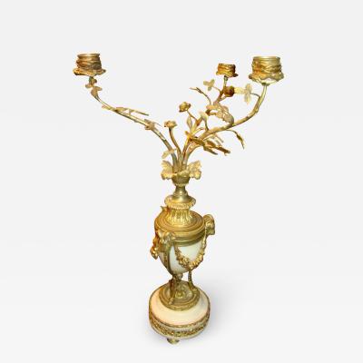 Pair of Louis XVI Bronze and Marble Candleabra