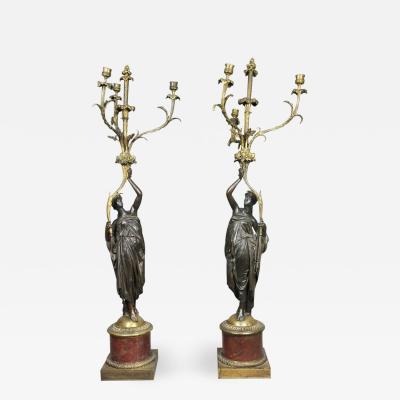 Pair of Louis XVI Bronze and Ormolu Candelabra