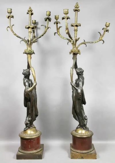 Pair of Louis XVI Bronze and Ormolu Candelabra
