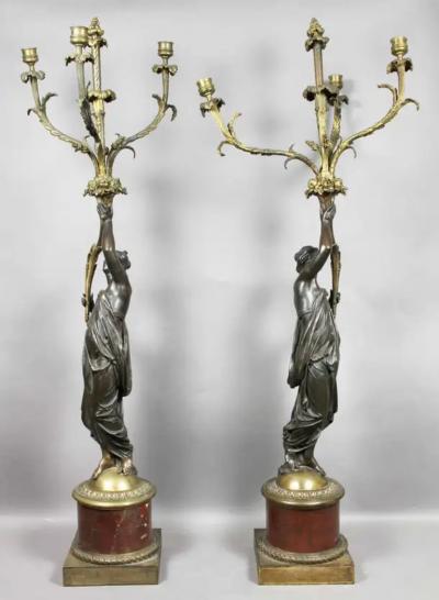 Pair of Louis XVI Bronze and Ormolu Candelabra