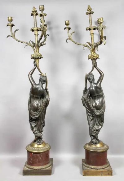 Pair of Louis XVI Bronze and Ormolu Candelabra
