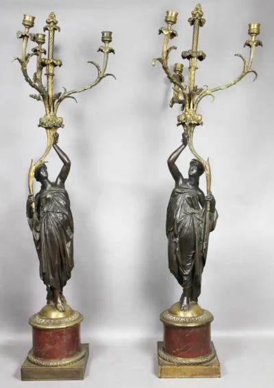 Pair of Louis XVI Bronze and Ormolu Candelabra