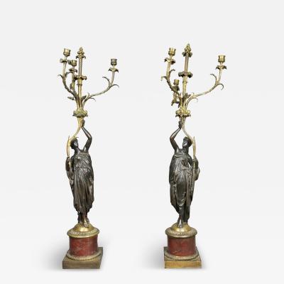 Pair of Louis XVI Bronze and Ormolu Candelabra