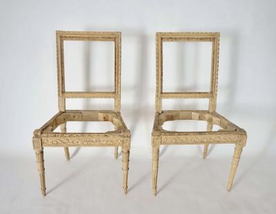 Pair of Louis XVI Italian Side Chairs Stripped and Waxed Fruitwood