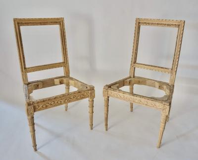 Pair of Louis XVI Italian Side Chairs Stripped and Waxed Fruitwood