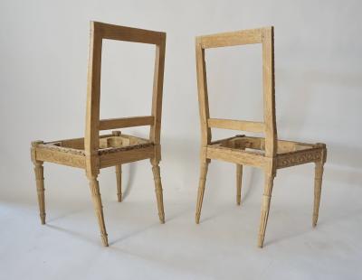 Pair of Louis XVI Italian Side Chairs Stripped and Waxed Fruitwood