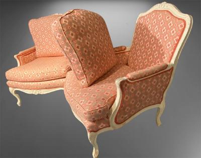 Pair of Louis XVI Painted Berg re or Lounge Chairs Scalamandre Upholstery