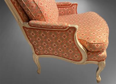 Pair of Louis XVI Painted Berg re or Lounge Chairs Scalamandre Upholstery