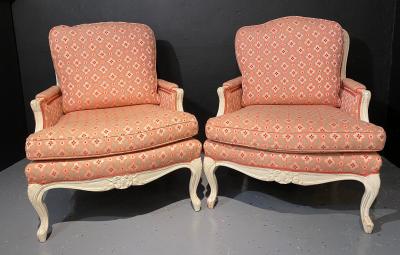 Pair of Louis XVI Painted Berg re or Lounge Chairs Scalamandre Upholstery