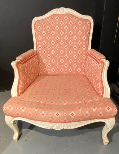 Pair of Louis XVI Painted Berg re or Lounge Chairs Scalamandre Upholstery