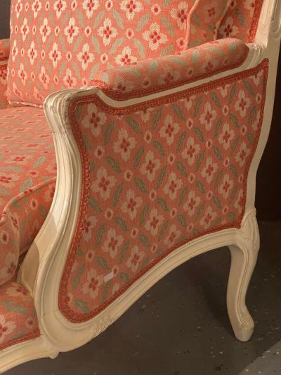 Pair of Louis XVI Painted Berg re or Lounge Chairs Scalamandre Upholstery