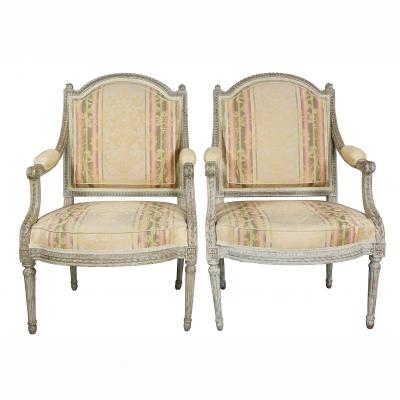 Pair of Louis XVI Painted Fauteuil by Claude Sene