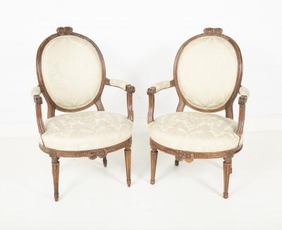 Pair of Louis XVI Period Oval Back Fauteuil