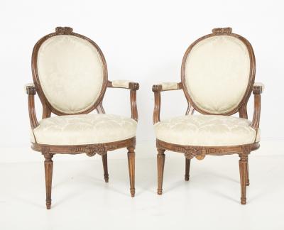Pair of Louis XVI Period Oval Back Fauteuil