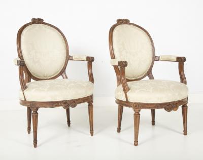 Pair of Louis XVI Period Oval Back Fauteuil