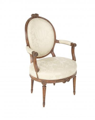 Pair of Louis XVI Period Oval Back Fauteuil